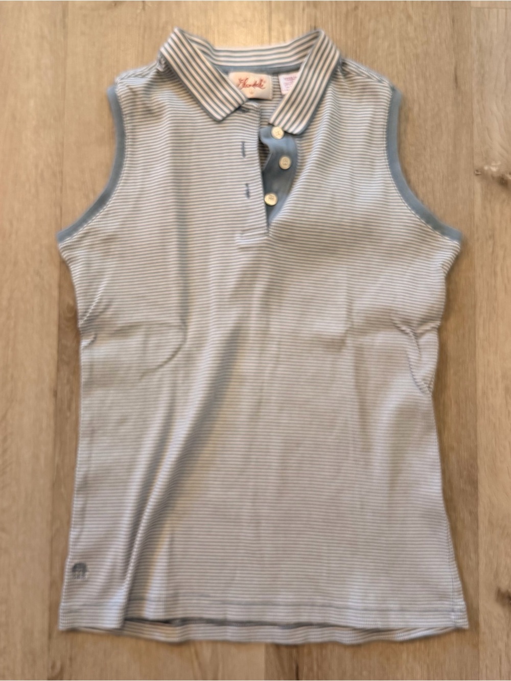 Vtg Elandale Striped Sleeveless Polo Shirt - Blue & White - Size M - EXCELLENT